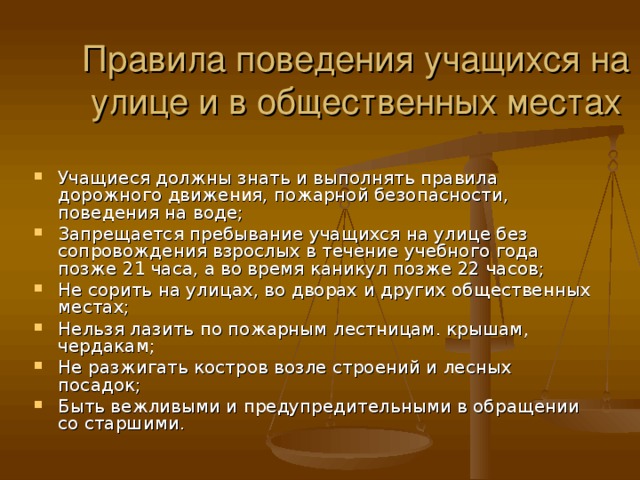 Правила поведения учащихся на улице и в общественных местах