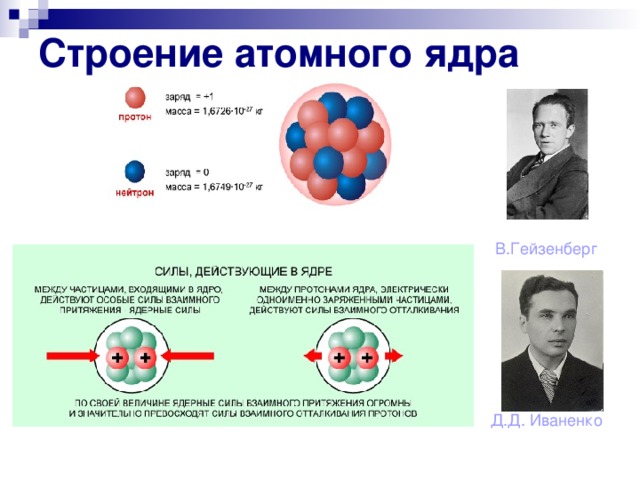 Строение атомного ядра В.Гейзенберг Д.Д. Иваненко