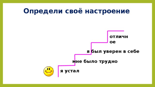 Определи своё настроение отличное я был уверен в себе мне было трудно я устал