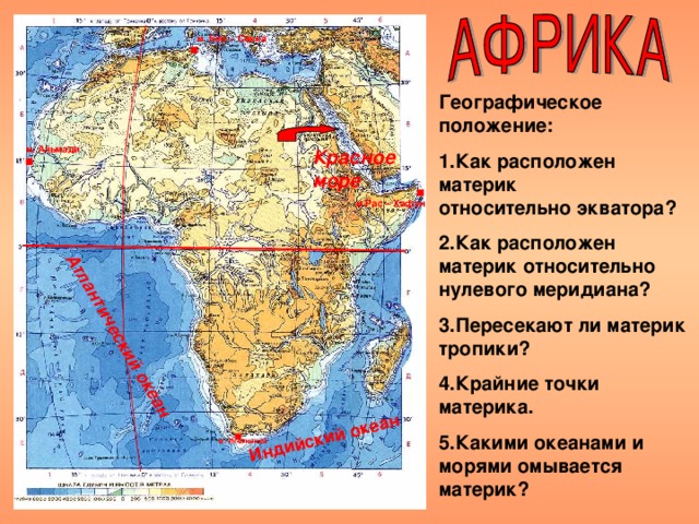 Какими линиями пересекается материк евразия. Крайние точки материка Африка. Географическое положение Африки карта. Крайние точки Африки на карте. Африка образ материка.
