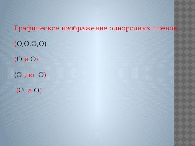 Графическое изображение однородных членов ( О,О,О,О) ( О и О ) (О ,но О )  ( О , а О ) .