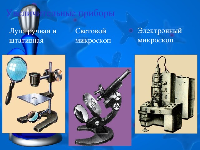 Увеличительные приборы Электронный микроскоп Лупа  ручная и штативная Световой микроскоп