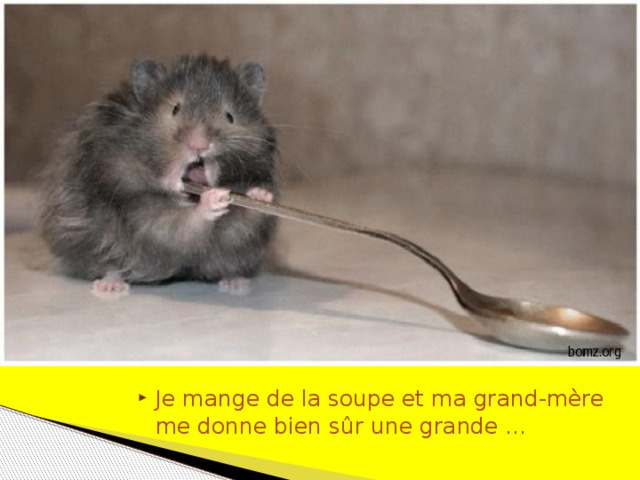 Je mange de la soupe et ma grand-mère me donne bien sûr une grande …