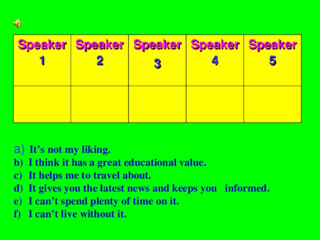 Speaker 1 Speaker 2  Speaker 3 Speaker 4  Speaker 5