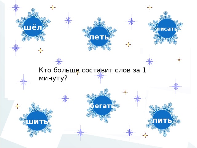 шёл писать петь Кто больше составит слов за 1 минуту? бегать пить шить