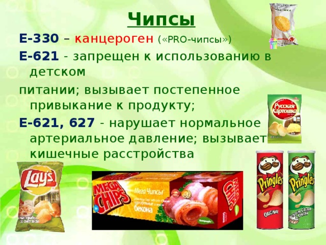 Исследование чипсов и выработка рекомендаций по их использованию в качестве продуктов питания проект