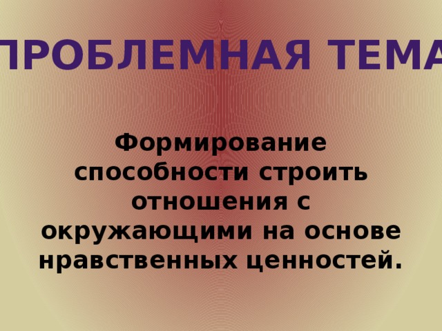 Проблемная тема Формирование способности строить отношения с окружающими на основе нравственных ценностей.