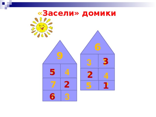 « Засели» домики 6 9 3 3 ? 4 ? 5 ? 2 4 7 ? 2 1 ? 5 ? 6 3