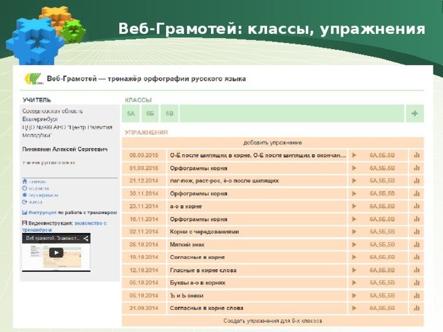 Веб-Грамотей: классы, упражнения
