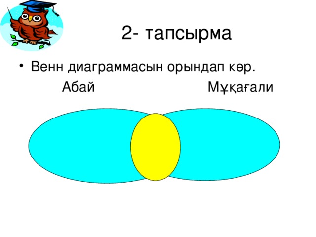 2- тапсырма Венн диаграммасын орындап көр.  Абай Мұқағали