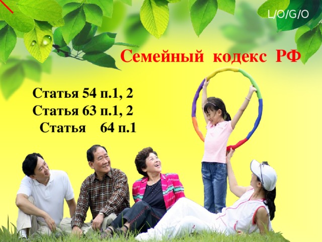 Семейный кодекс РФ  Статья 54 п.1, 2 Статья 63 п.1, 2 Статья 64 п.1