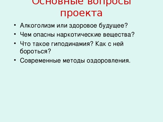 Основные вопросы проекта