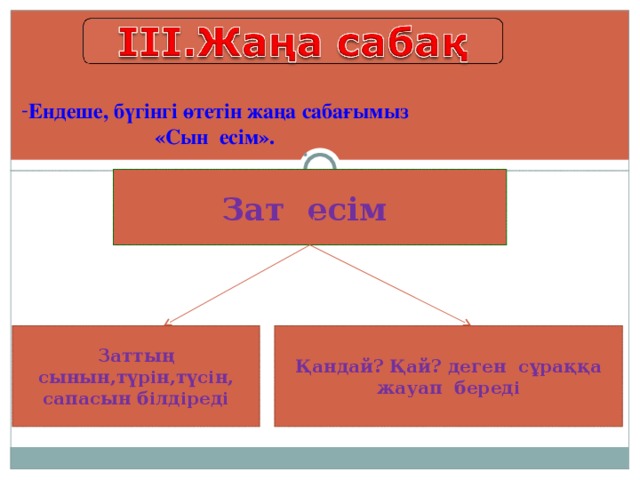 Заттың сынын білдіретін сөздер 1 сынып презентация