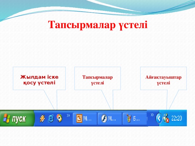 Тапсырмалар үстелі Жылдам іске қосу үстелі Айғақтауыштар үстелі Тапсырмалар үстелі