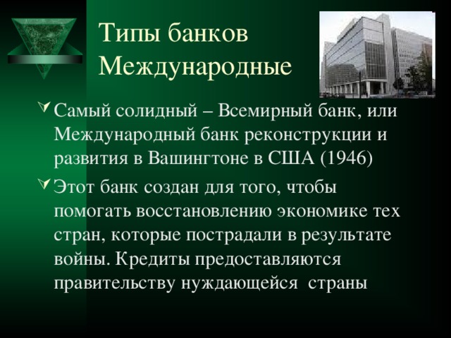 Типы банков  Международные