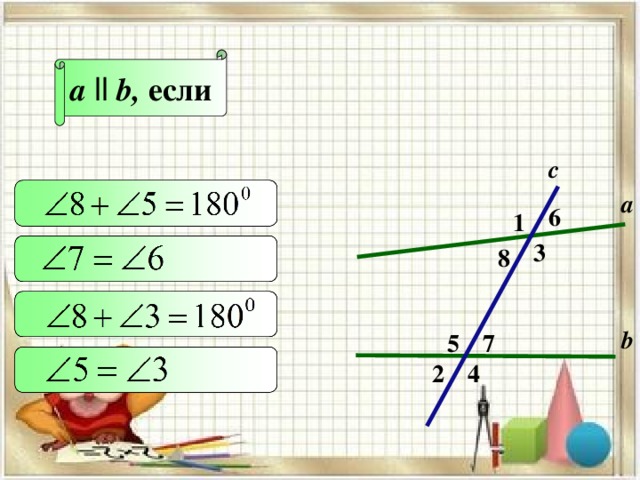 как вертикальные, b 2 по условию, 5 значит, c 3 а они односторонние при прямых с, b и d - секущей, значит с║b. d