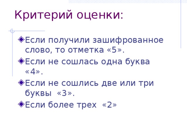 Критерий оценки: