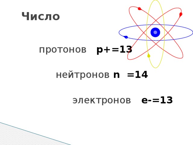 Число протонов p+=13   нейтронов n =14   электронов e-=13