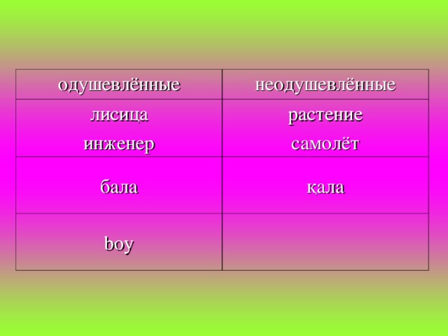 одушевлённые неодушевлённые лисица инженер растение самолёт бала қала boy