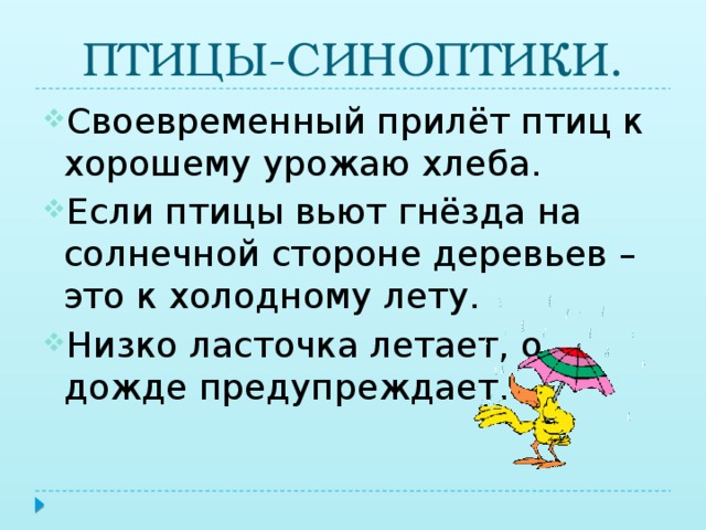 ПТИЦЫ-СИНОПТИКИ.