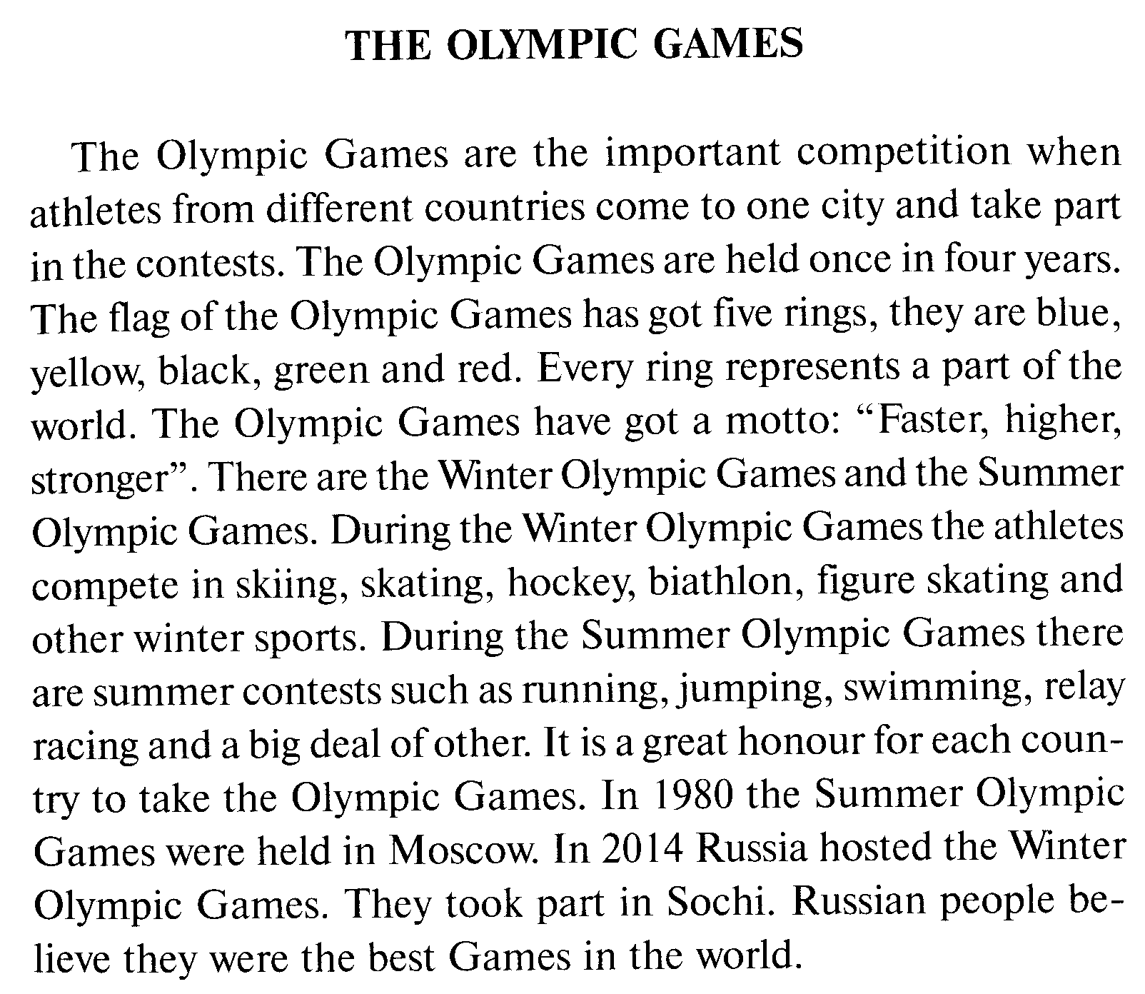 Олимпийские игры краткая информация на английском