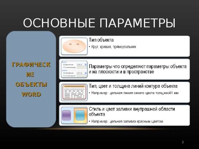 ОСНОВНЫЕ ПАРАМЕТРЫ ГРАФИЧЕСКИЕ  ОБЪЕКТЫ WORD