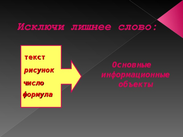 текст Основные информационные объекты рисунок число формула