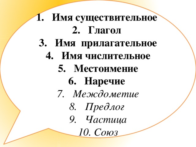 Какие части речи вы знаете? Давайте вспомним вместе! Маленькая подсказка: их 10!