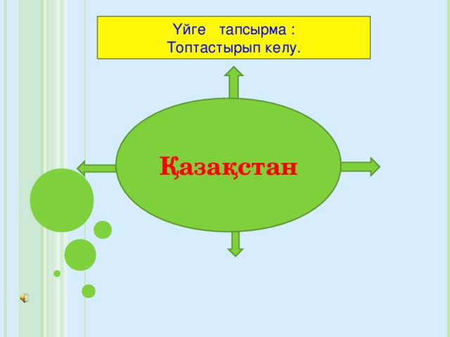 Үйге тапсырма : Топтастырып келу. Қазақстан