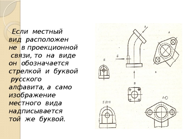 Как располагают и обозначают местные и дополнительные виды на чертеже