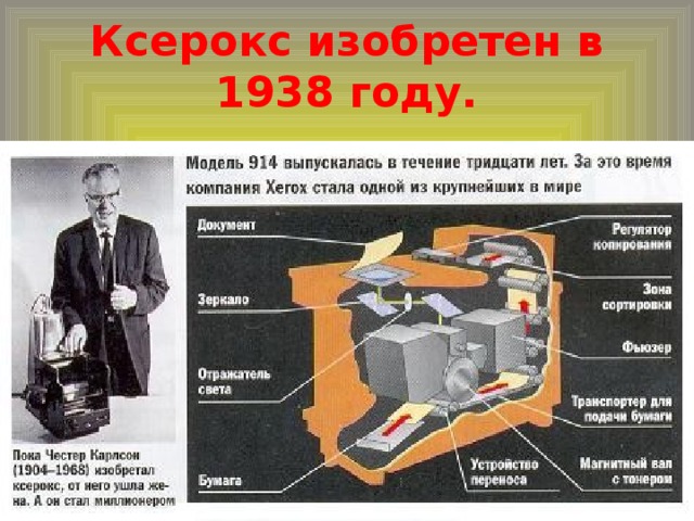 Ксерокс изобретен в 1938 году.