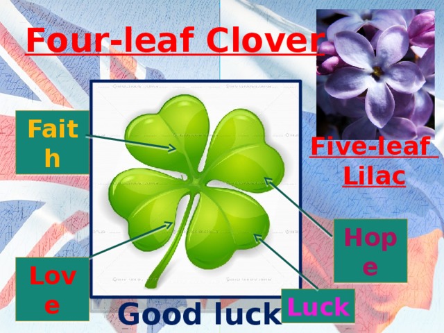 Four-leaf Clover Faith Five-leaf Lilac Hope Love Luck Good luck