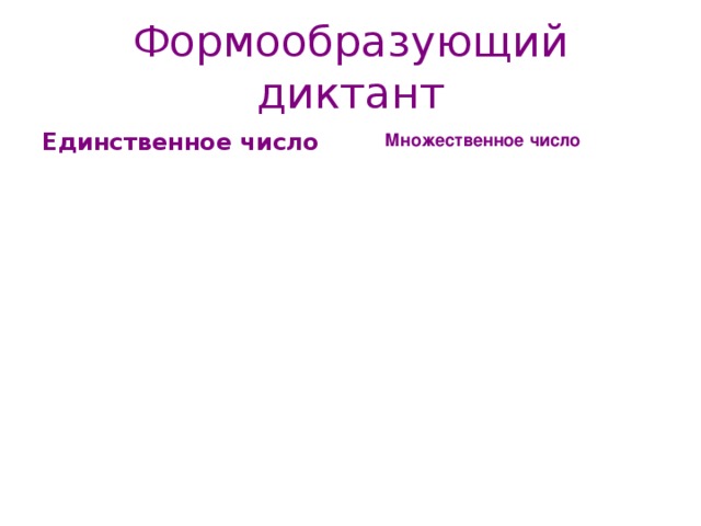 Формообразующий диктант Единственное число   Множественное число