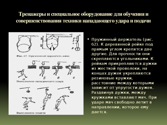 Тренажеры и специальное оборудование для обучения и совершенствования техники нападающего удара и подачи