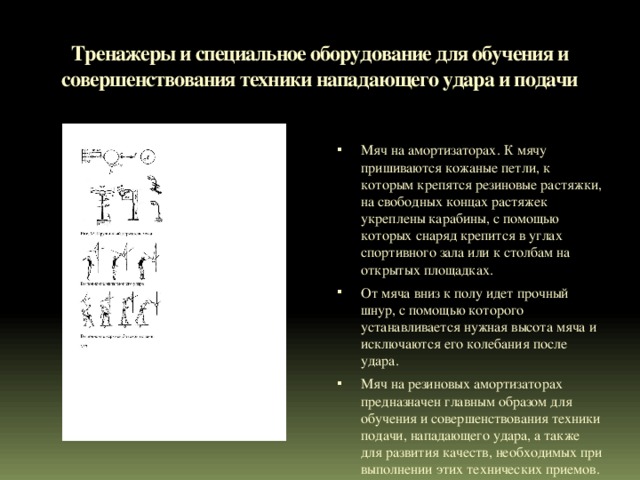 Тренажеры и специальное оборудование для обучения и совершенствования техники нападающего удара и подачи