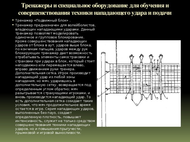 Тренажеры и специальное оборудование для обучения и совершенствования техники нападающего удара и подачи