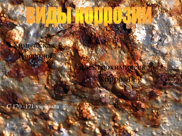 Химическая  Коррозия  Электрохимическая  коррозия С 170 -171 учебника