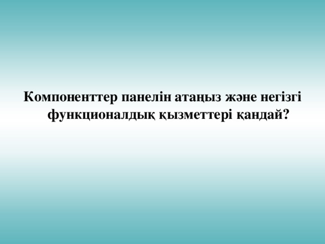 Компоненттер панелін атаңыз және негізгі функционалдық қызметтері қандай?