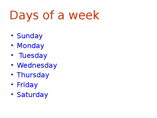 Days of a week