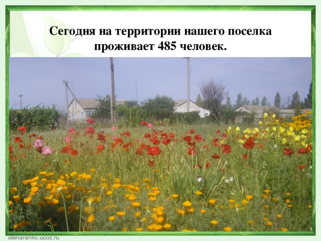 Сегодня на территории нашего поселка проживает 485 человек.