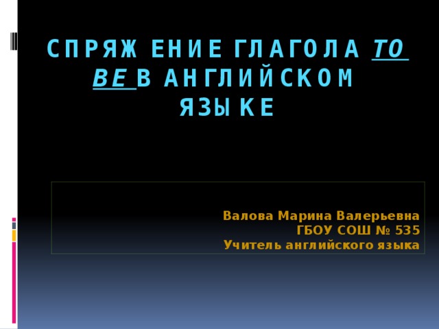 Спряжение глагола to be в английском языке Валова Марина Валерьевна ГБОУ СОШ № 535 Учитель английского языка