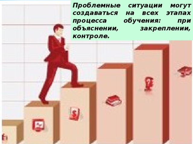 Проблемные ситуации могут создаваться на всех этапах процесса обучения: при объяснении, закреплении, контроле.