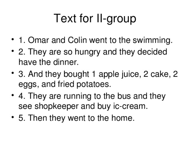 Text for II-group