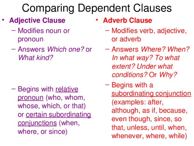 Comparing Dependent Clauses