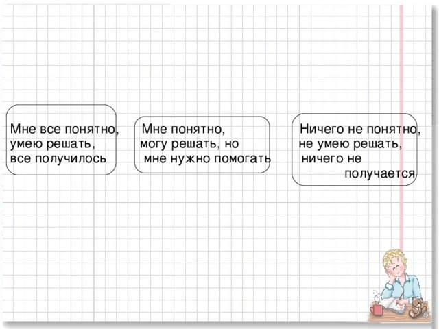 Мне все понятно, Мне понятно, Ничего не понятно, умею решать, могу решать, но не умею решать, все получилось мне нужно помогать ничего не  получается