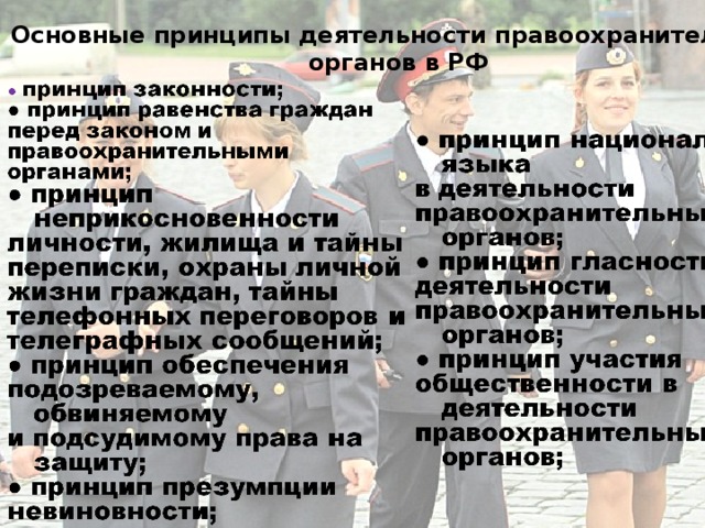 Основные принципы деятельности правоохранительных органов в РФ