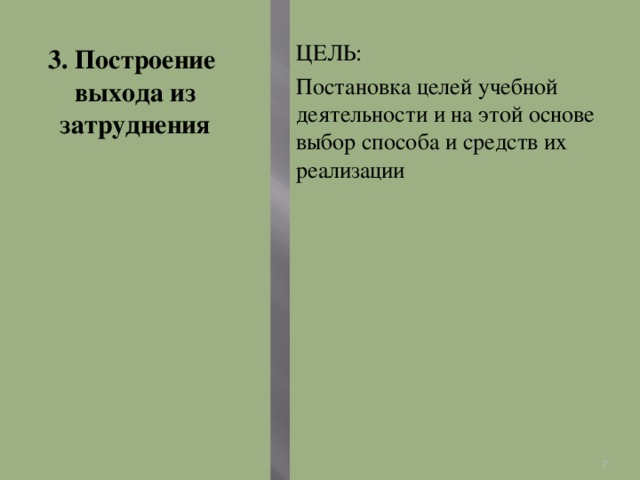 3. Построение выхода из затруднения ЦЕЛЬ: Постановка целей учебной деятельности и на этой основе выбор способа и средств их реализации