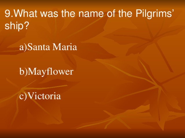 9.What was the name of the Pilgrims’ ship?