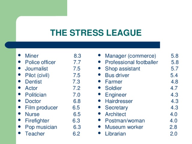 THE STRESS LEAGUE