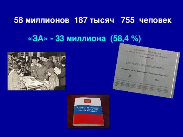 58 миллионов 187 тысяч 755 человек «ЗА» - 33 миллиона (58,4 %)